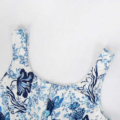 Sara | Blue Ethnic Style Cropped Tank Top